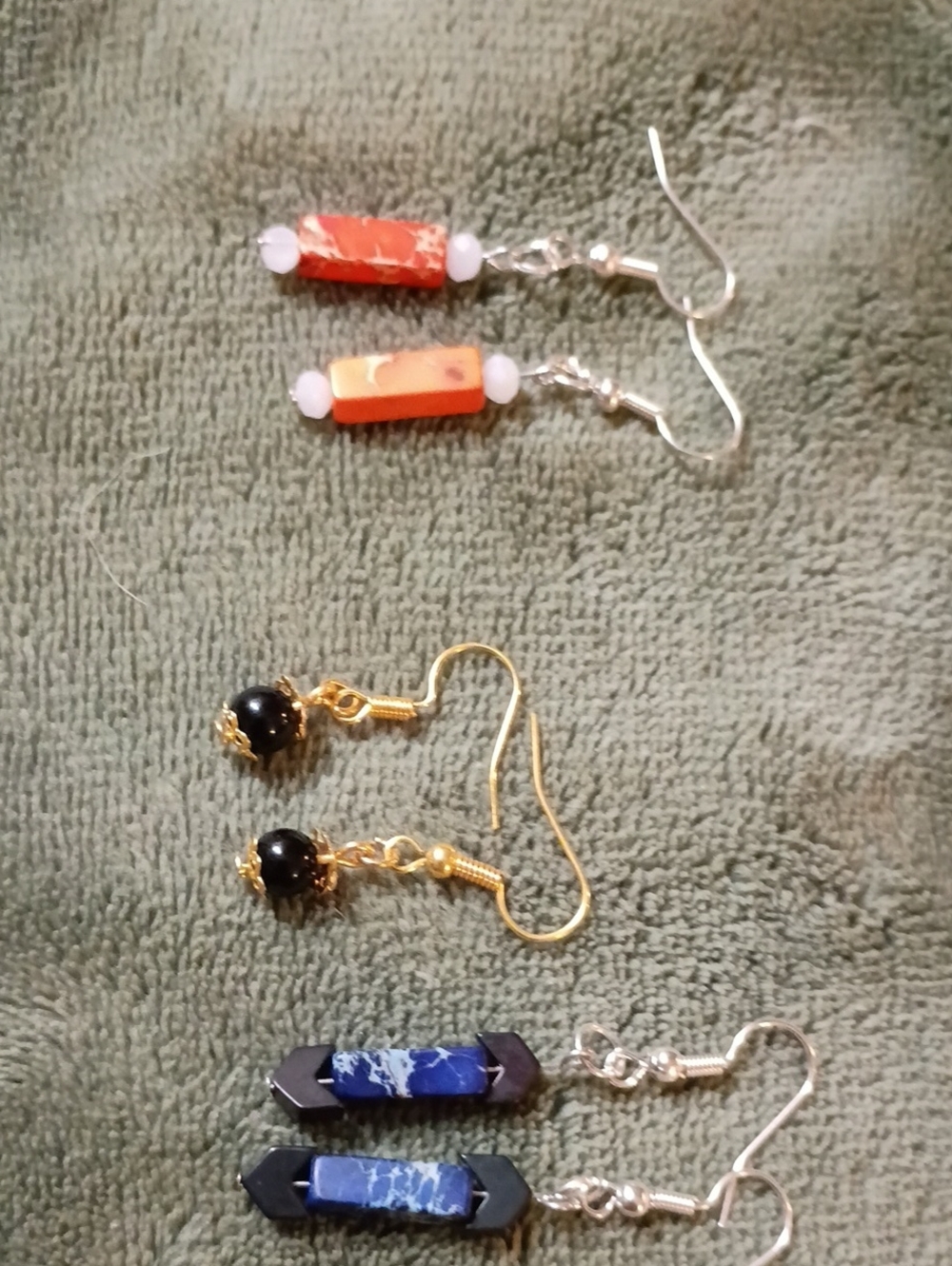 Blue Marble and Orange Bead Dangle Earrings β Womenβs Fashion Jewelry